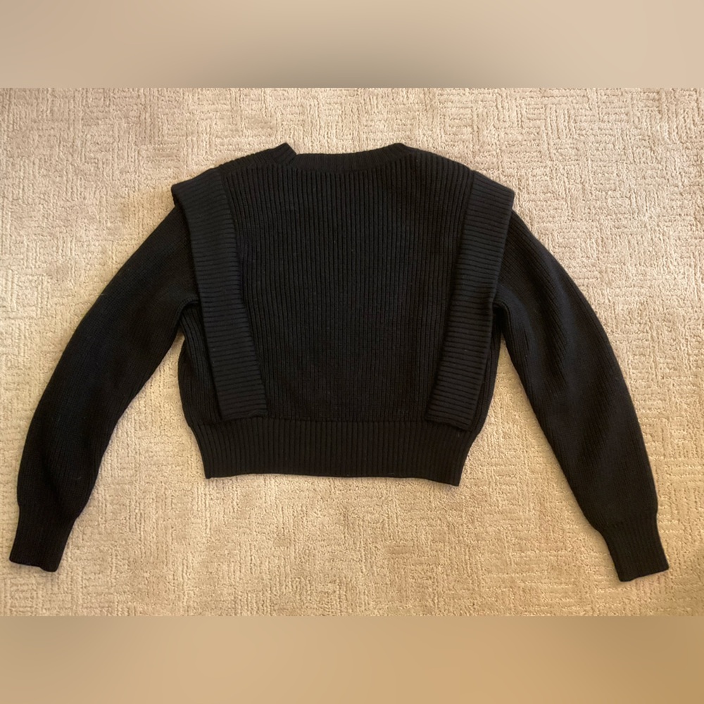🖤💫 Aritzia Babaton Gratzia Black 100% Merino Wool Sweater Shoulder Pads M EUC - Picture 3 of 9